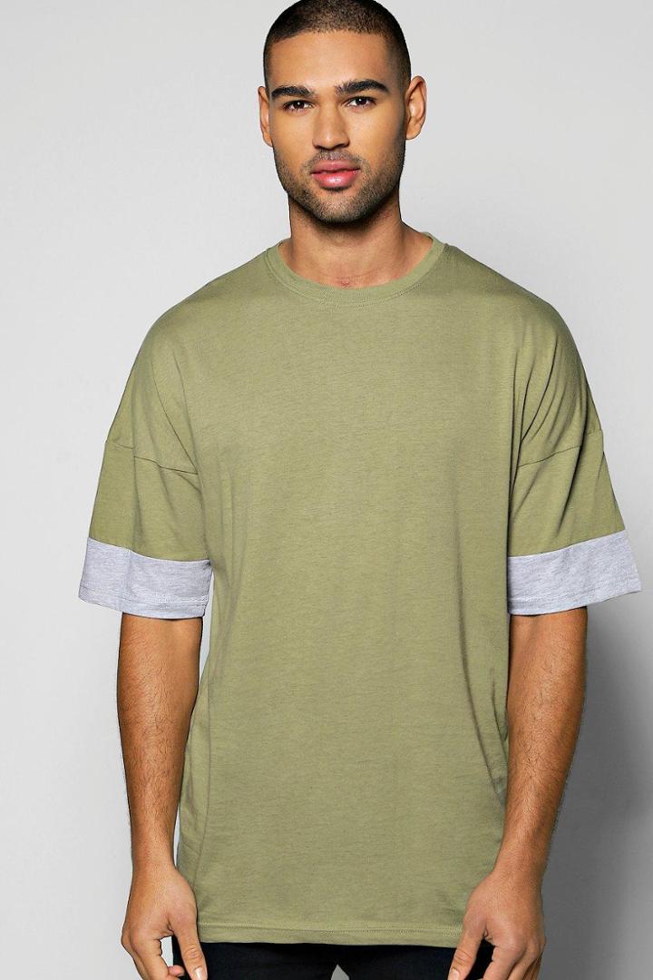 Boohoo Oversized Cut And Sew Longline T Shirt Khaki