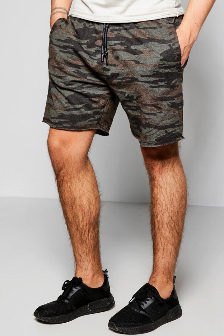Boohoo Camo Distressed Hem Jersey Short Camo