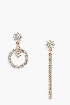Boohoo Natalie Diamante Mismatch Hoop & Bar Earrings