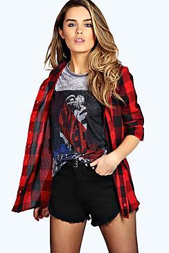 Boohoo Rose Oversized Checked Shirt