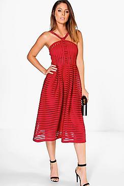 Boohoo Niamh Striped Panelled Strappy Skater Dress