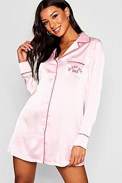 Boohoo Sleep All Day Piped Satin Night Shirt