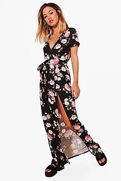Boohoo Petite Imogen Floral Wrap Maxi Dress