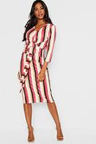 Boohoo Knot Front Striped Midi Dress