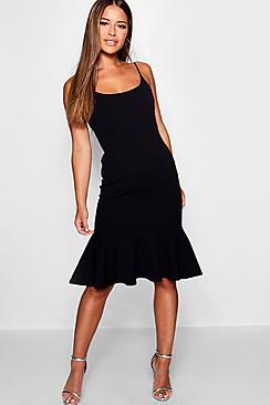 Boohoo Petite Strappy Ruffle Hem Midi Dress