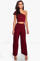 Boohoo Harlow One Shoulder Crop & Wide Leg Co-ord Set