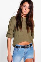 Boohoo Julia Curved Hem Jumper Olive