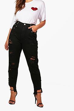 Boohoo Plus Rebecca Rip Detail Eyelet Fray Hem Jean