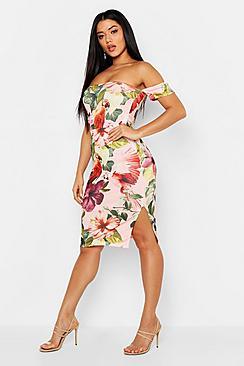 Boohoo Floral Bandeau Bodycon Midi Dress