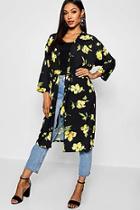 Boohoo Floral Satin Belted Piped Kimono