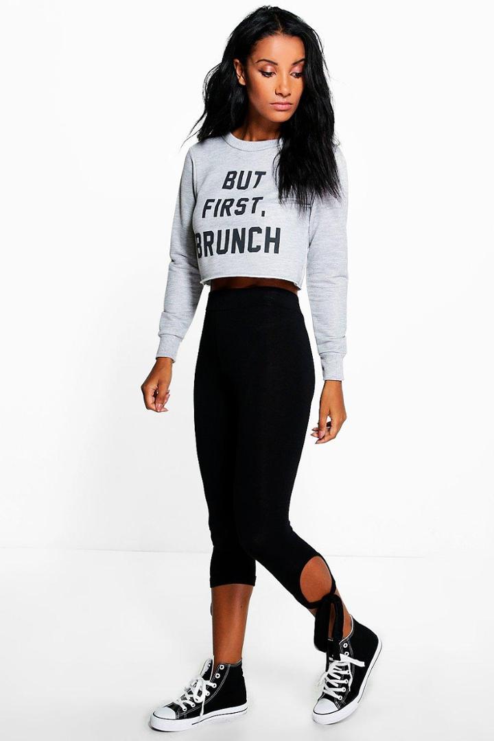 Boohoo Louella Tie Ankle Jersey Leggings Black