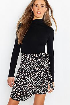 Boohoo Animal Print Wrap Tie Waist Mini Skirt