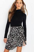 Boohoo Animal Print Wrap Tie Waist Mini Skirt