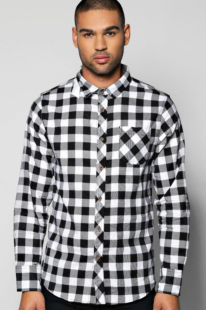 Boohoo Brushed Check Buffalo Long Sleeve Shirt White