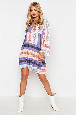 Boohoo Patchwork Smock Dress
