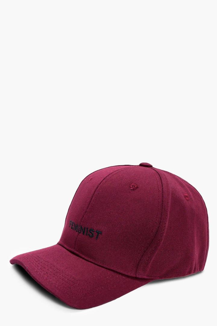 Boohoo Laura Feminist Slogan Cap Wine