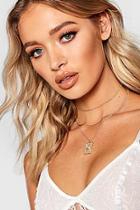 Boohoo Layered Rose Plaque Necklace