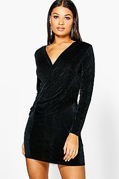 Boohoo Larsa Textured Slinky Wrap Bodycon Dress