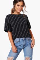 Boohoo Petite Sara Stripe Crop Puffball Sleeve Shell Top Navy