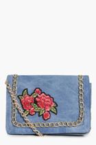 Boohoo Lydia Embroidered Chain Cross Body Bag Blue