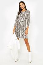 Boohoo Tall Belted Snake Bodycon Mini Dress