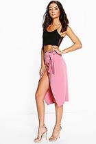 Boohoo Tall Simina Scuba Wrap Tie Wrap Midi Skirt