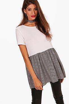 Boohoo Molly Gingham Ruffle Hem T-shirt