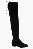 Boohoo Lucy Flat Tie Back Over The Knee Boot Black