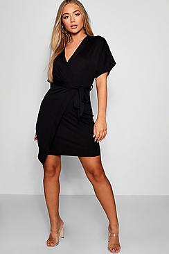 Boohoo Wrap Tie Belted Dress