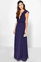 Boohoo Frill Wrap Detail Chiffon Maxi Dress