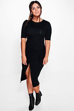 Boohoo Plus Niamh Tie Waist 3/4 Sleeve Wrap Dress