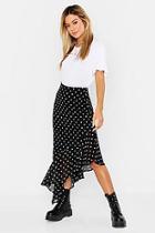 Boohoo Petite Polka Dot Ruffle Hem Midi Skirt