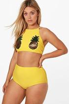 Boohoo Plus Georgie Pineapple Sequin Applique Crop Bikini