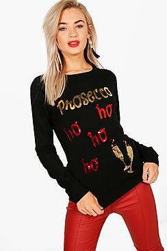 Boohoo Charlotte Prosecco Ho Ho Ho Christmas Jumper