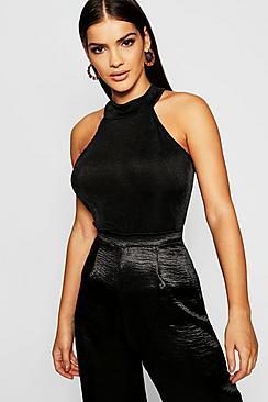 Boohoo Slinky High Neck Sleeveless Top