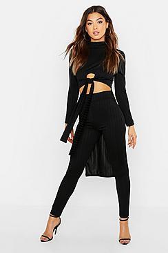 Boohoo Rib Crop Front Longline Top & Legging Co-ord