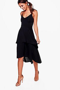Boohoo Petite Eliza Dip Hem Skater Dress