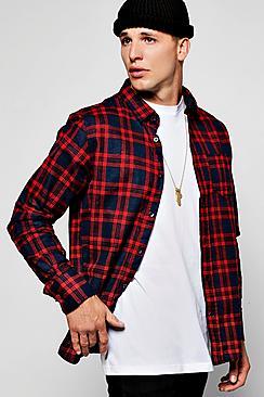 Boohoo Red Long Sleeve Check Shirt