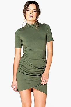 Boohoo Amie High Neck Cap Sleeve Wrap Dress