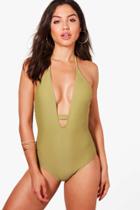 Boohoo Cape Town Plunge Bathing Suit Khaki