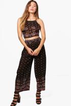 Boohoo Izzy Woven Boarder Print Culotte Co-ord Multi