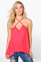 Boohoo Evie Cross Neck Strap Swing Cami Poppy
