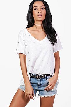 Boohoo Molly Burnout Foil Palm Print T-shirt