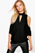 Boohoo Jenny Cold Shoulder Choker Detail Blouse Black