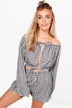 Boohoo Kelly Gingham Crop & Short Co-ord Set Black