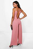 Boohoo Julie Plunge Open Back Wide Leg Jumpsuit