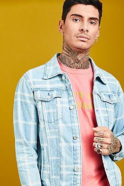 Boohoo Check Print Denim Jacket
