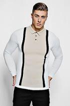 Boohoo Muscle Fit Colour Block Long Sleeve Knitted Polo