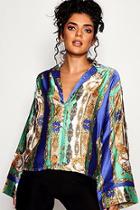 Boohoo Scarf Flare Sleeve Shirt