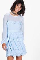 Boohoo Lucy Dobby Ruffle Skirt Skater Dress